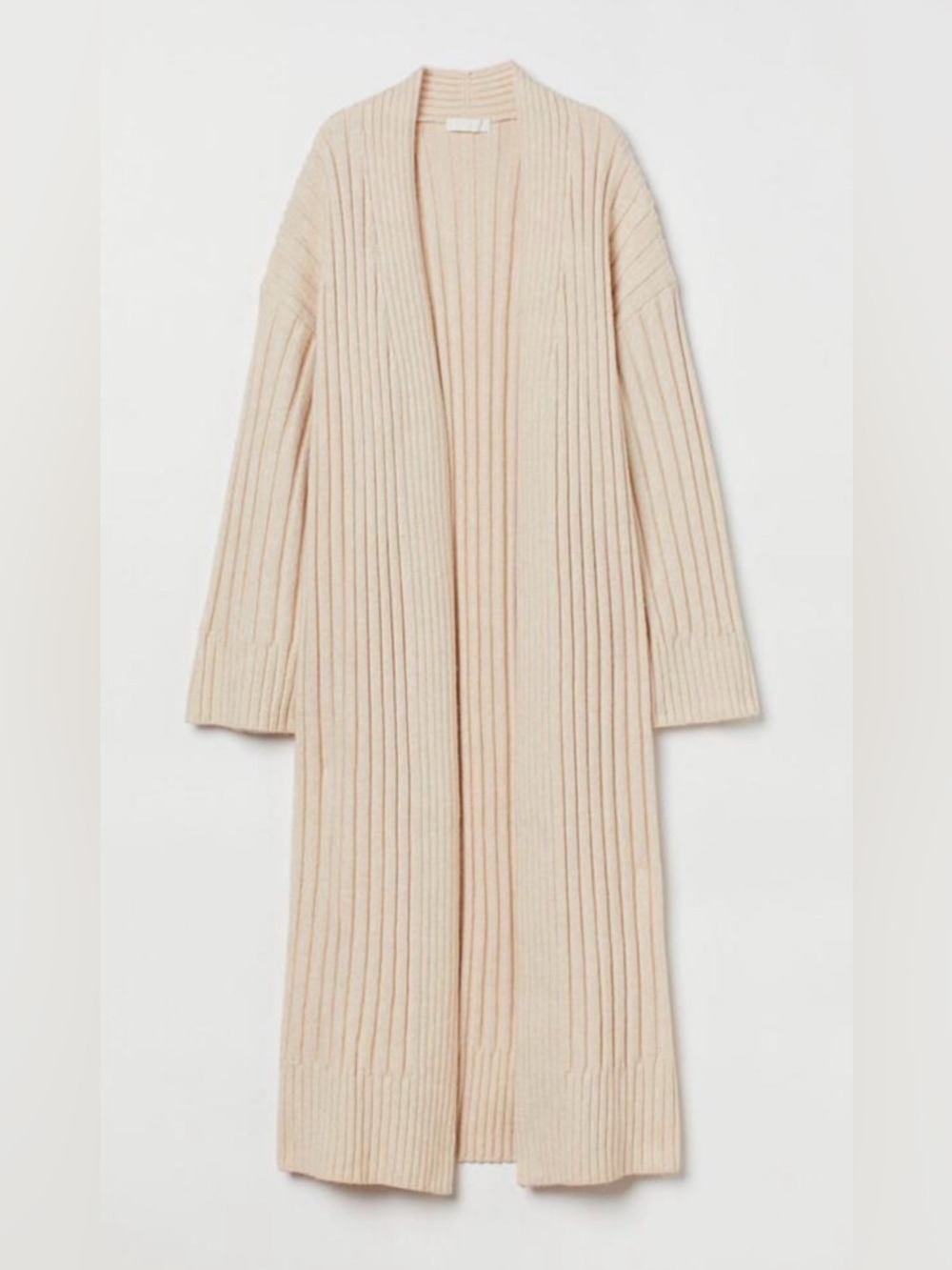 H&M Wool Blend Maxi Long Open-Front Ribbed Thick Knit Cardigan Sweater Coatigan